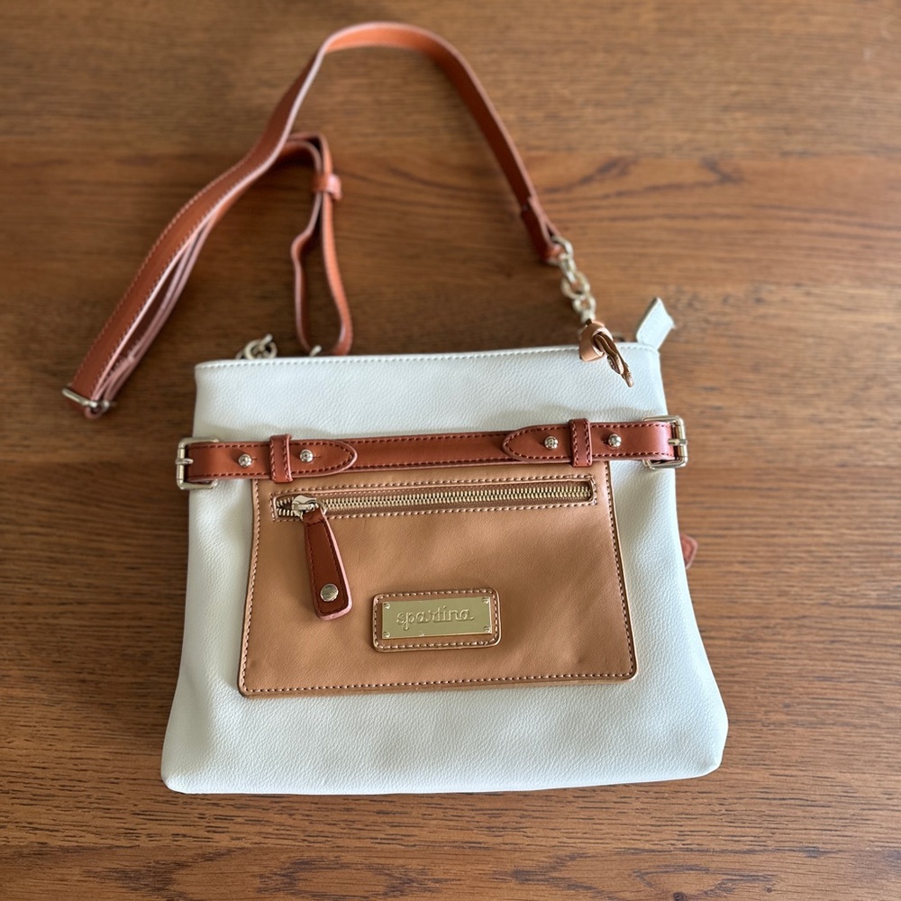 Spartina Belted Hipster Bag Purse Ivory Genuine Leather